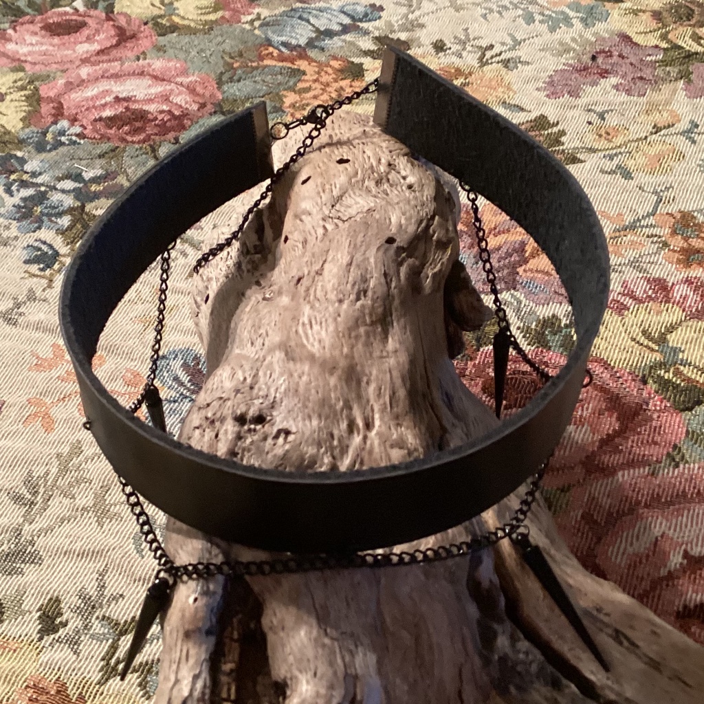 Black Leather Choker Necklace / Chain / Spikes